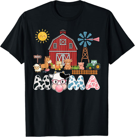 Birthday Farm Animals Mama T-Shirt - T-Shirt | Black