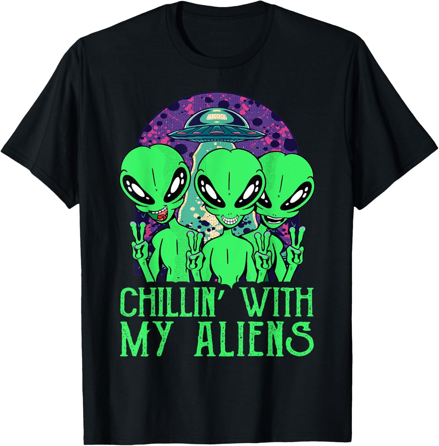 Chillin With My Aliens Group Toddler Boys Kids Halloween T-Shirt - T-Shirt | Black