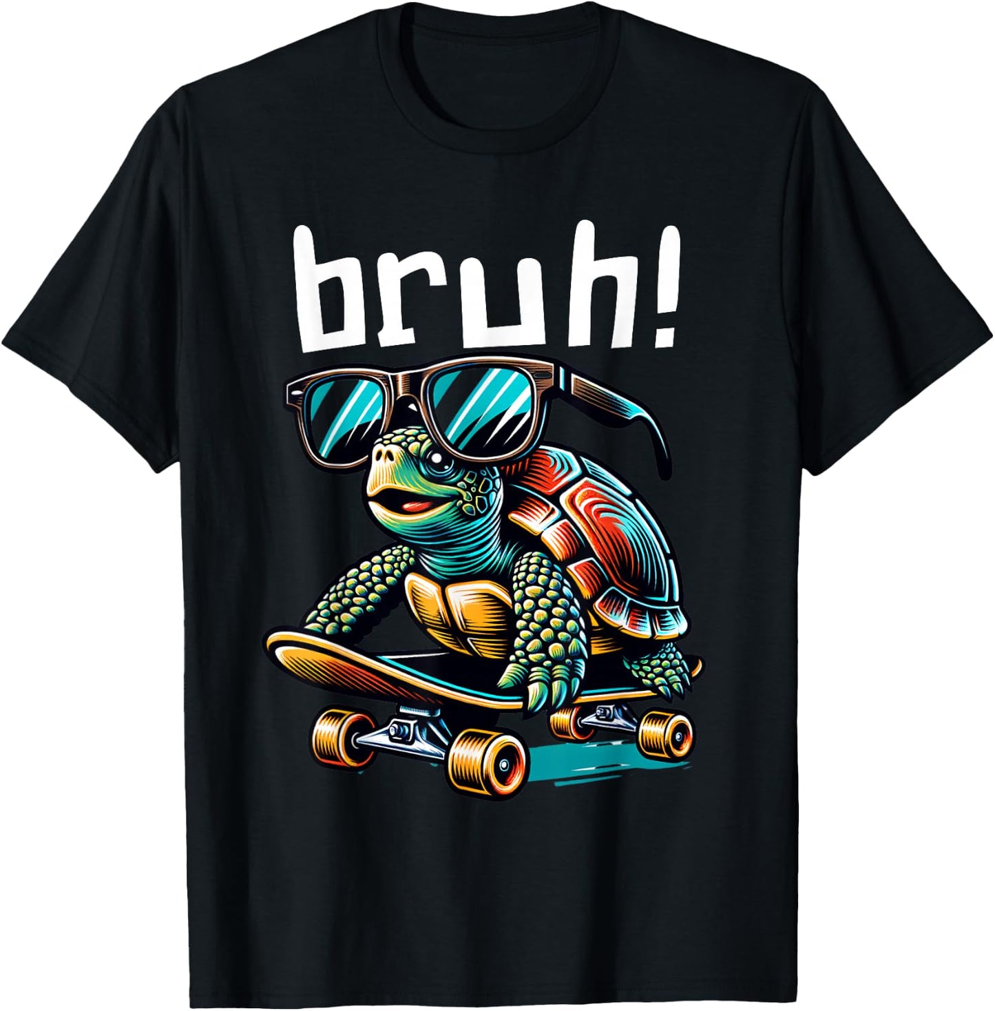 Bruh Funny Turtle on Skateboard Skateboarding Sunglasses T-Shirt - T-Shirt | Black