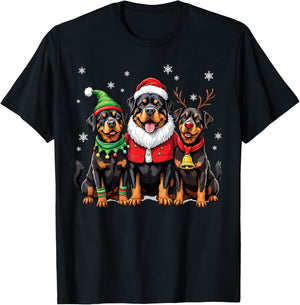 Rottweiler Christmas Dogs Funny Santa Reindeer Elf Holiday T-Shirt - T-Shirt | Black