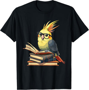 Cockatiel Reading Book Librarian Library T-Shirt - T-Shirt | Black