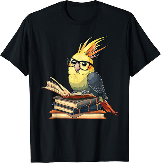 Cockatiel Reading Book Librarian Library T-Shirt - T-Shirt | Black