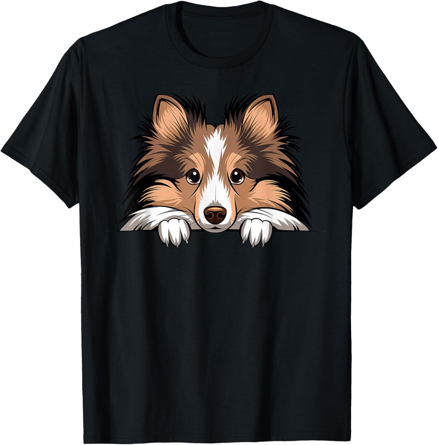 Shetland Sheepdog Cute Peeking Puppy Funny Sheltie Dog Lover T-Shirt - T-Shirt | Black