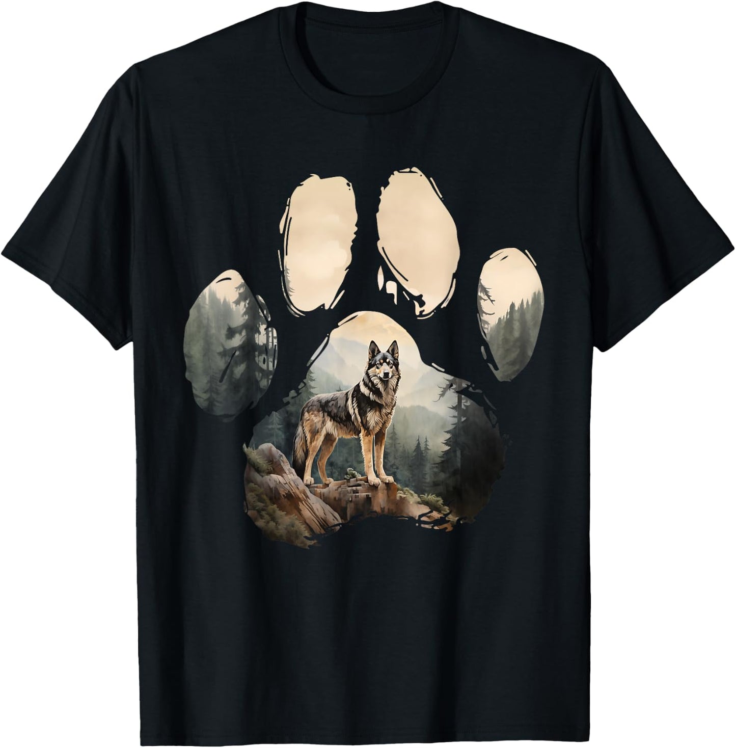 Shepsky Mountain Paw Design Dog Mom Dad T-Shirt - T-Shirt | Black