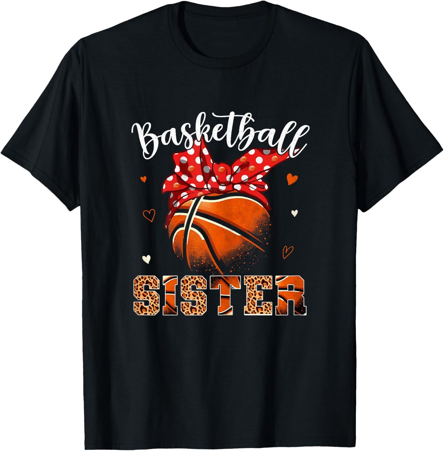 Basketball Sister Headband Leopard Sister Basketball Player T-Shirt - T-Shirt | Black