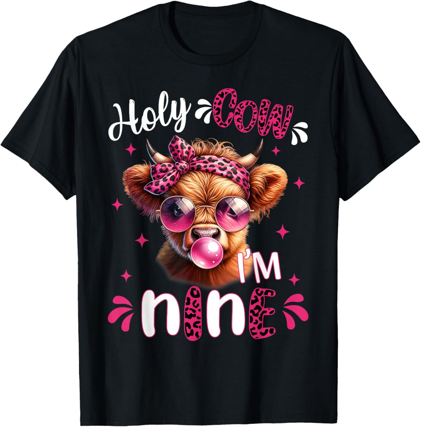 I'm Nine Years Old Girl It's My 9th Birthday Highland Cow T-Shirt - T-Shirt | Black