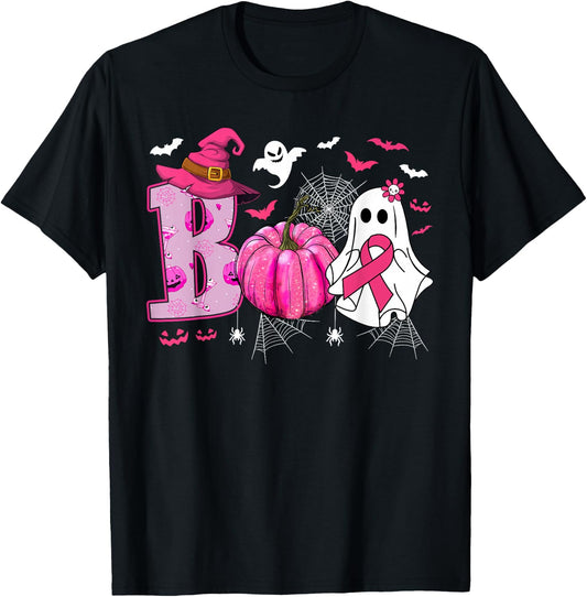 Breast Cancer Awareness Boo Ghost Halloween Women Kids T-Shirt - T-Shirt | Black