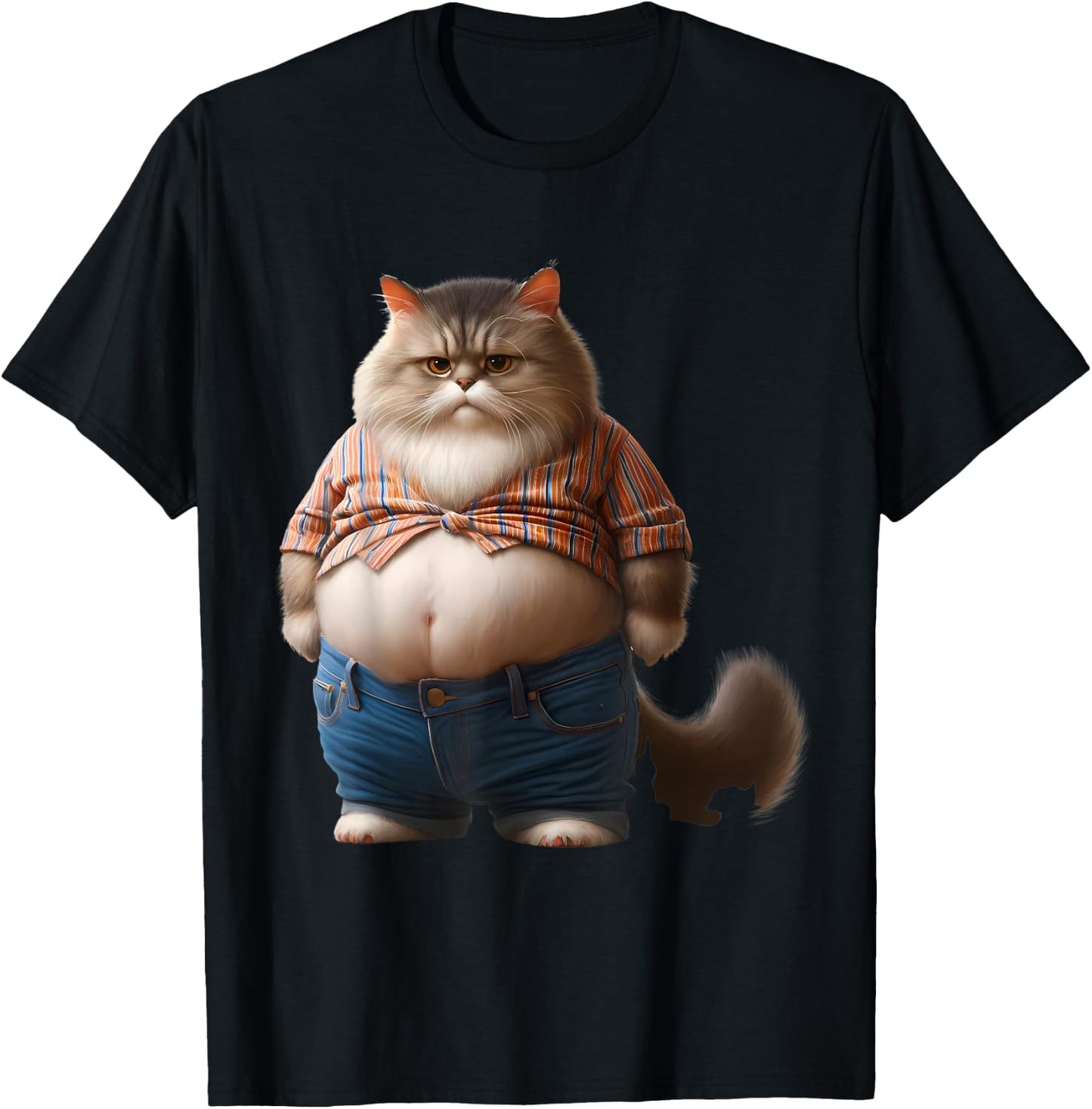 Funny Fat Cat Graphic Fat Kitten Design Chubby Cat Lover Men Women Girls Kids T-Shirt - T-Shirt | Black