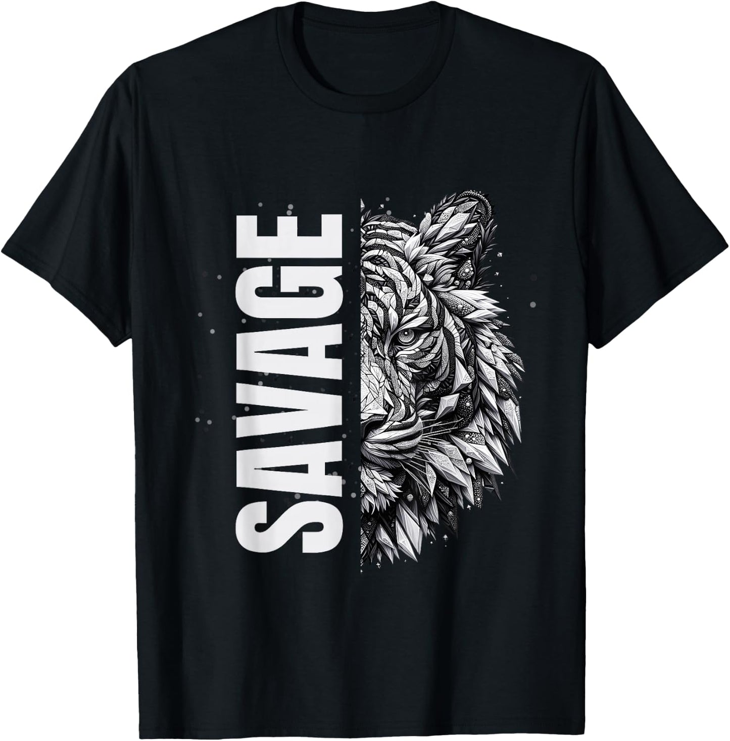 Savage Tiger | Wild Animal Playful Graphic Print T-Shirt - T-Shirt | Black