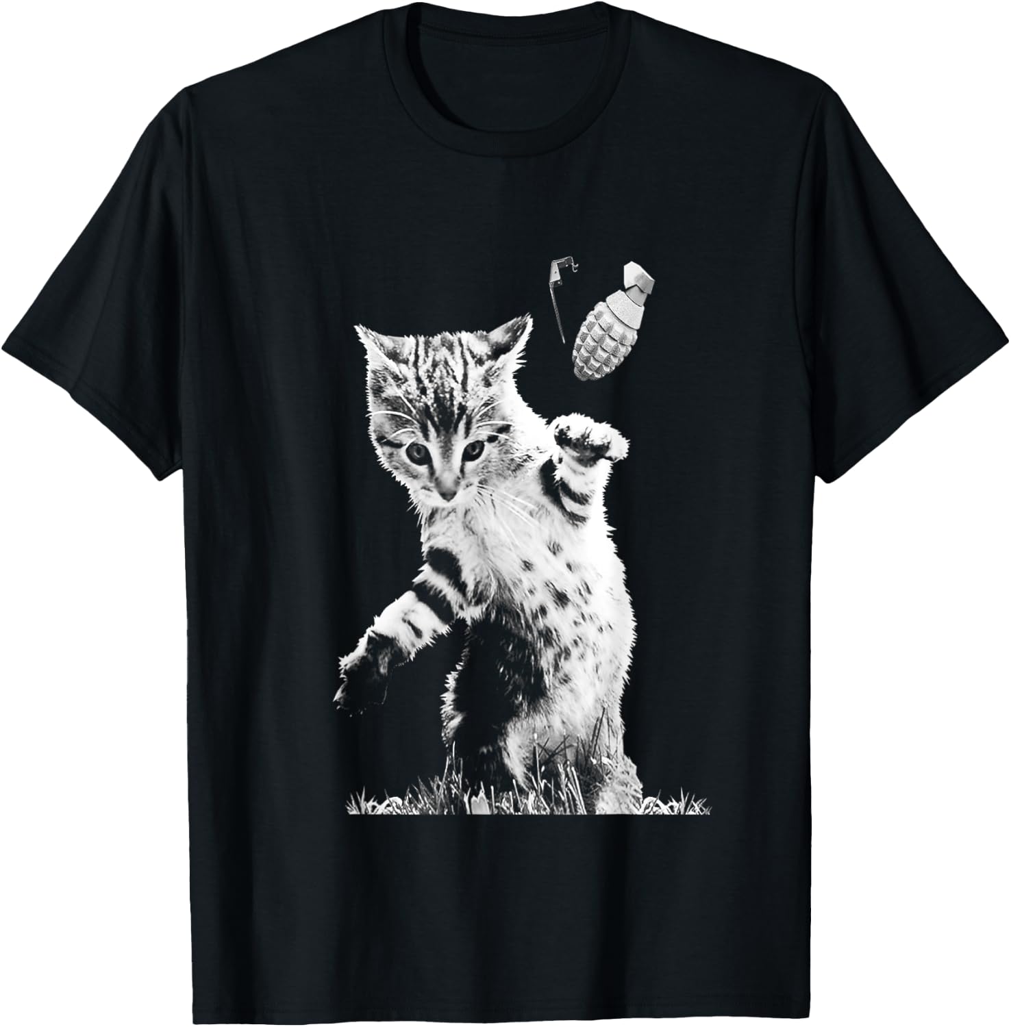 Cat Throwing Grenade Funny Kitty Cat Grenade Scene Cat Lover T-Shirt - T-Shirt | Black