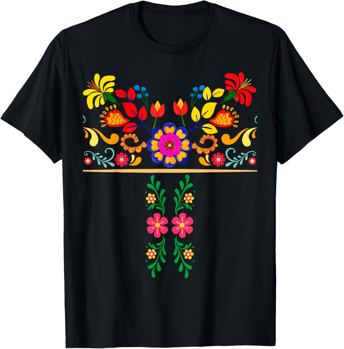 Traditional Mexican Flowers - Spanish Latina Mexican Pride T-Shirt - T-Shirt | Black