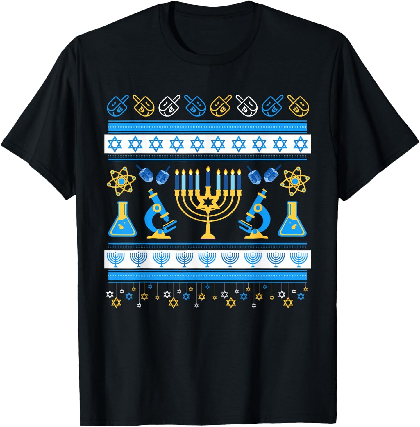 Science Laboratory Ugly Hanukkah Sweater | Dreidel | DNA T-Shirt - T-Shirt | Black