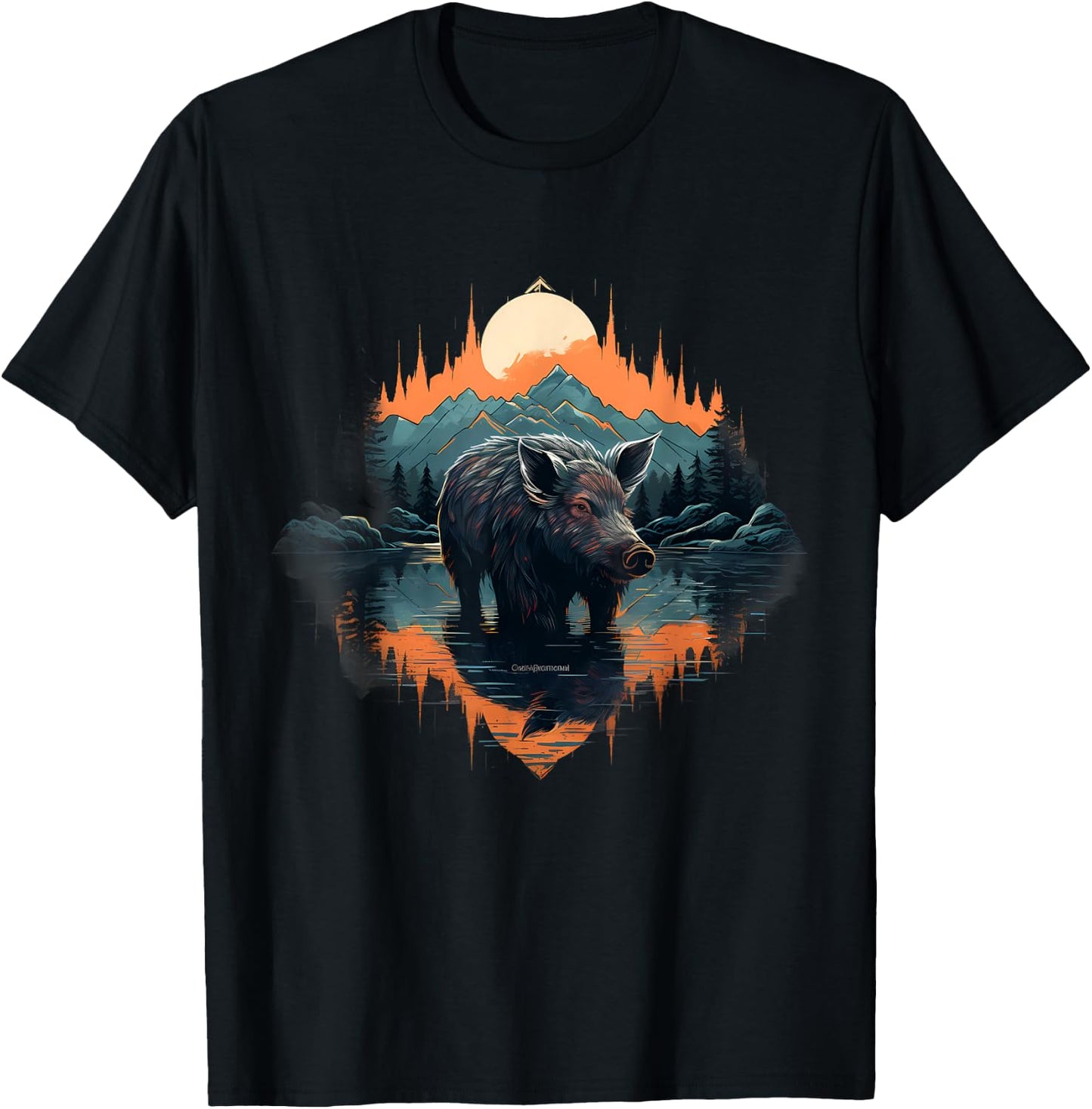 Wild Boar Colorful Landscape Nature Forest Animal Lovers T-Shirt - T-Shirt | Black