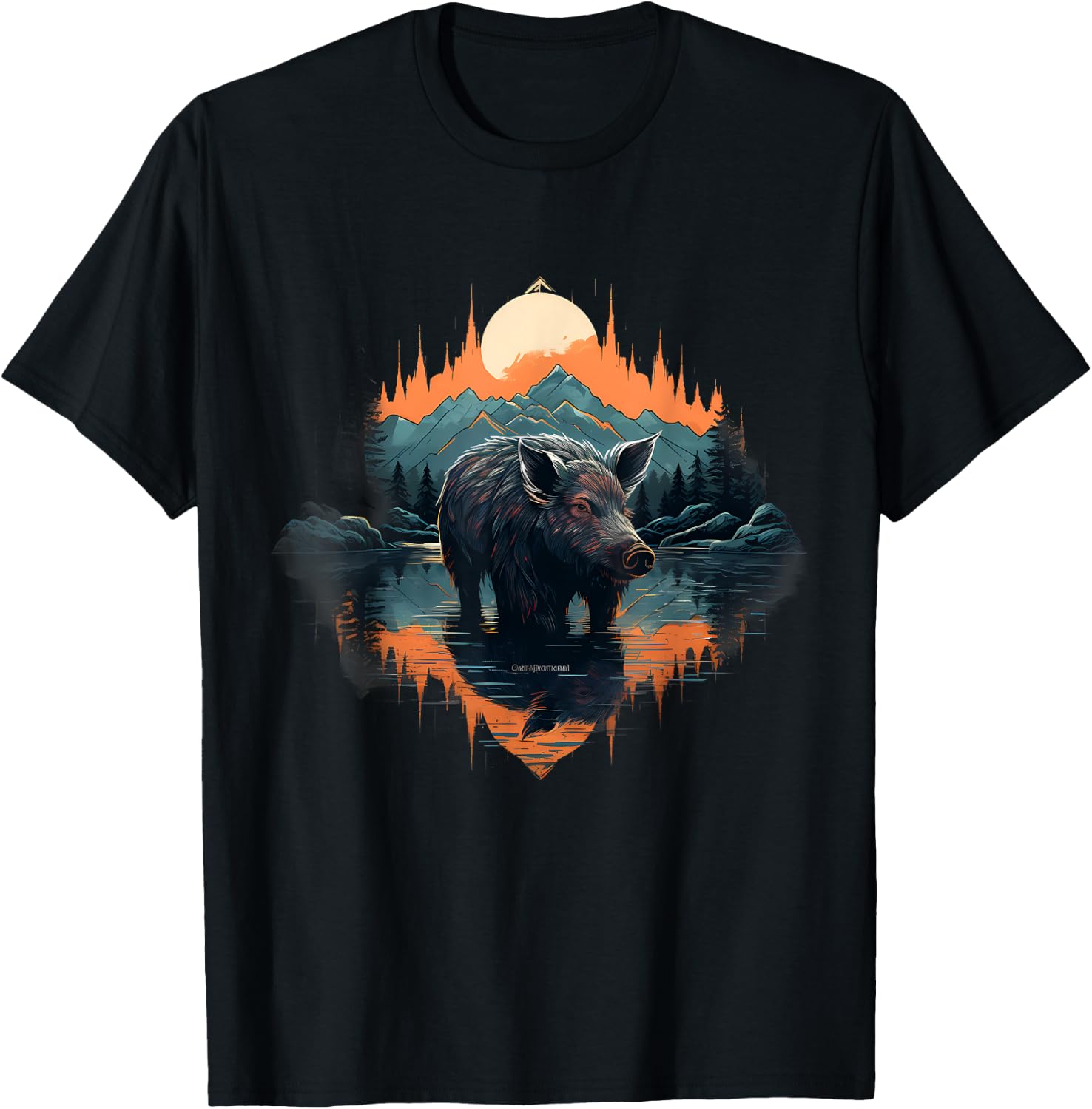 Wild Boar Colorful Landscape Nature Forest Animal Lovers T-Shirt - T-Shirt | Black