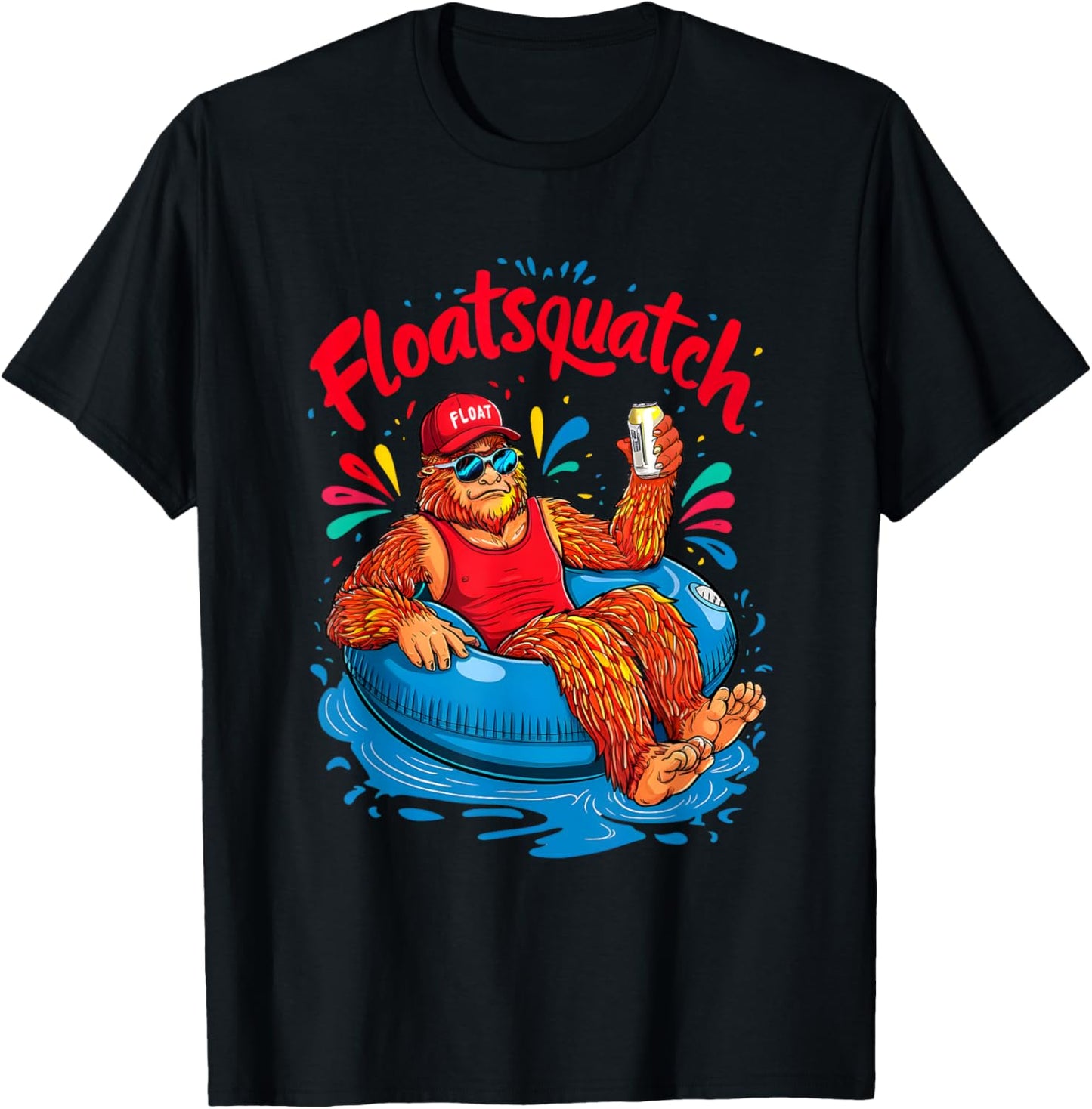 Funny Bigfoot or Sasquatch Summer Float Trip River Tubing T-Shirt - T-Shirt | Black
