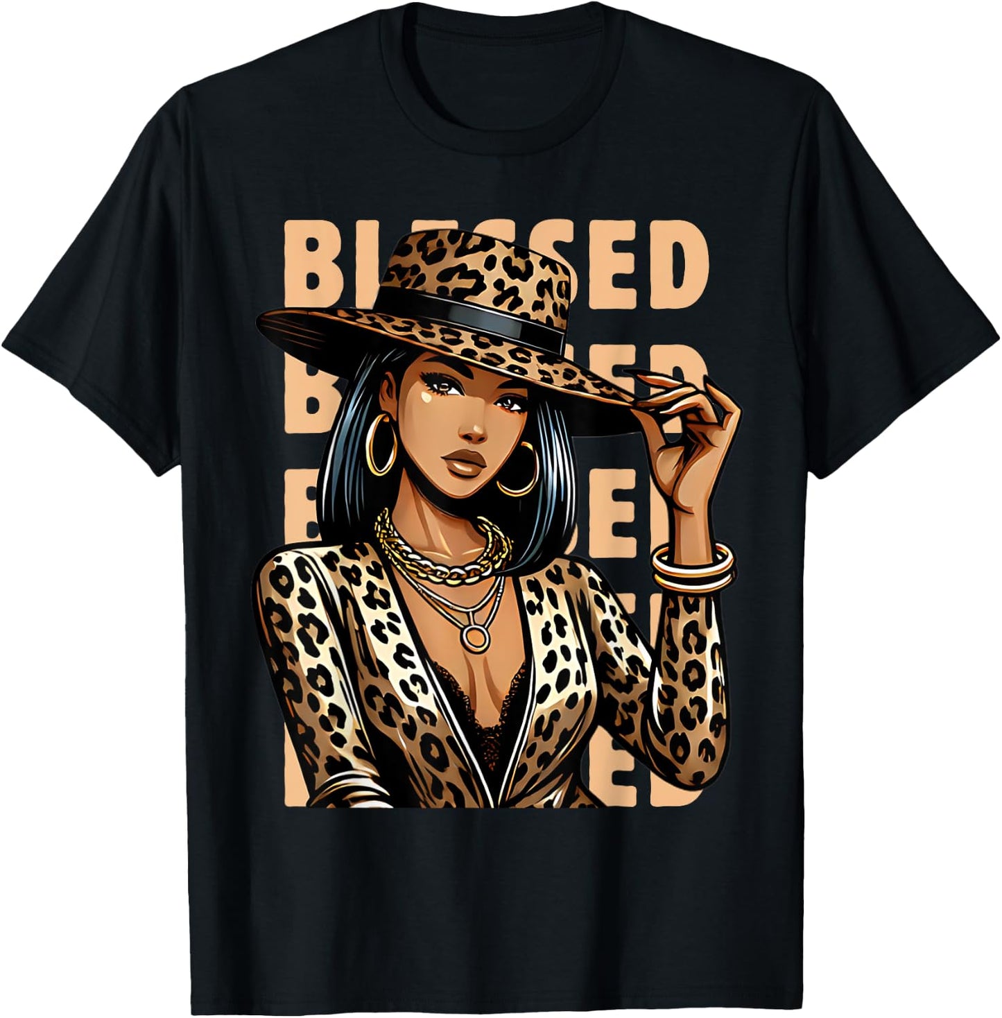 Blessed Black Cowgirl Leopard Western Swag African Christian T-Shirt - T-Shirt | Black