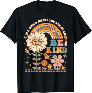 Be Kind Inspirational Positive Vibes Kindness Groovy Retro T-Shirt - T-Shirt | Black