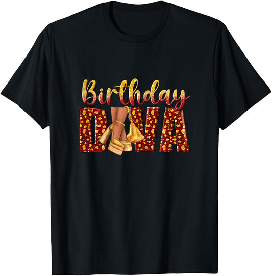 Birthday Diva Golden Melanin Queen T-Shirt - T-Shirt | Black