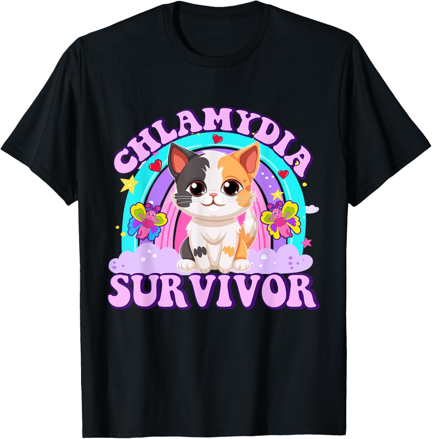 Chlamydia Survivor Cat Meme Funny Shirts Adult Humor T-Shirt - T-Shirt | Black