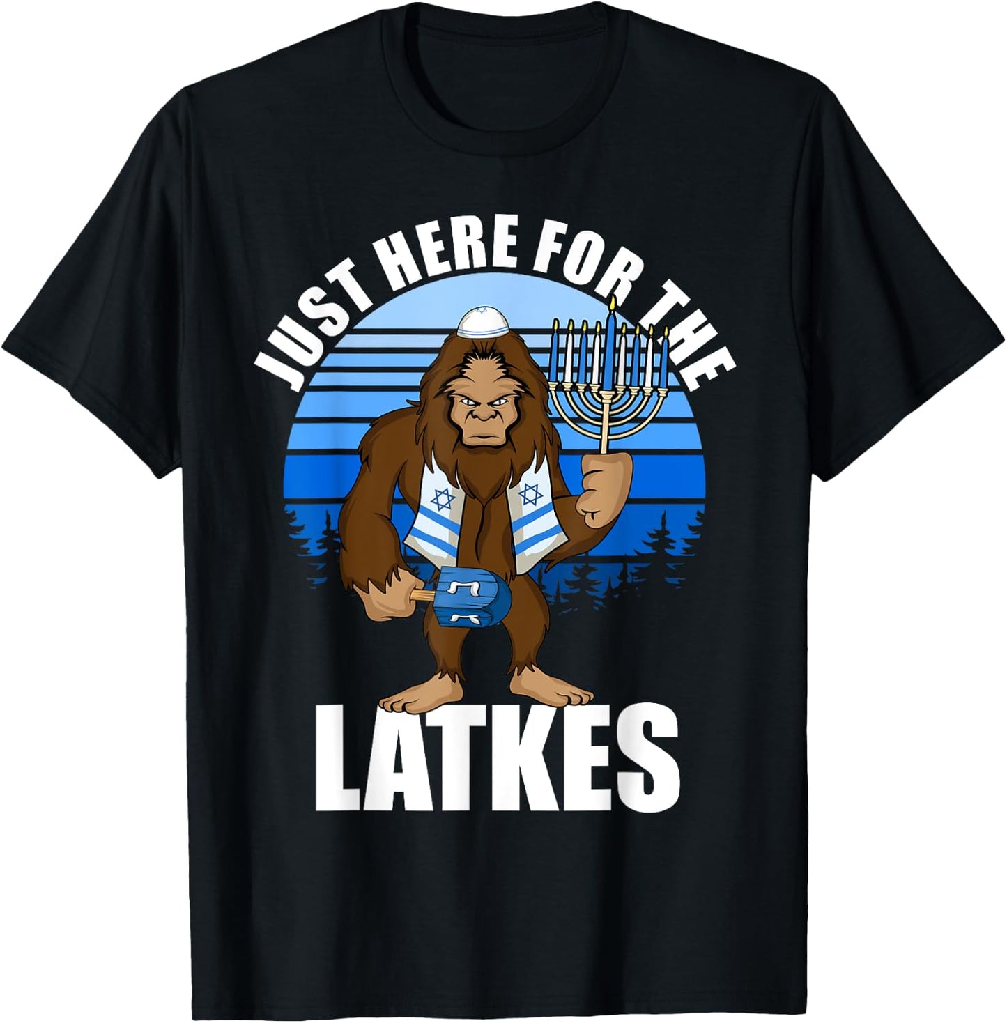 Just Here For The Latkes Hanukkah Bigfoot Boy Men T-Shirt - T-Shirt | Black