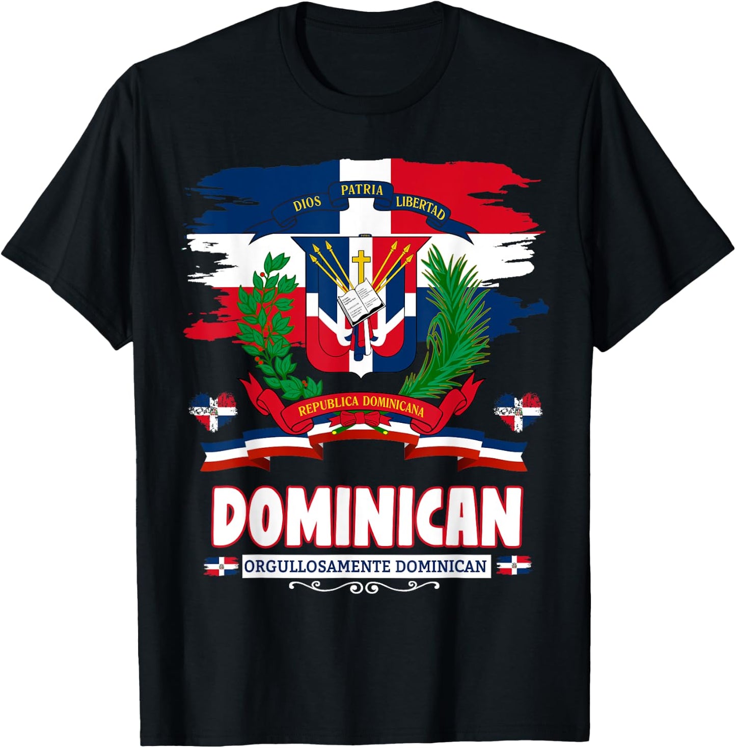Coat of Arms Republica Dominicana & Dominican Flag T-Shirt - T-Shirt | Black