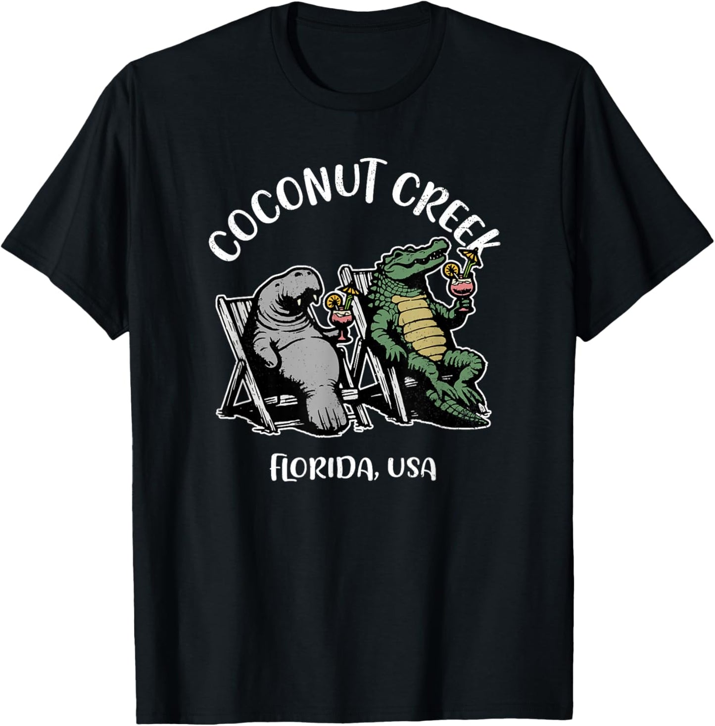 Coconut Creek Florida USA Funny Manatee and Alligator Design T-Shirt - T-Shirt | Black