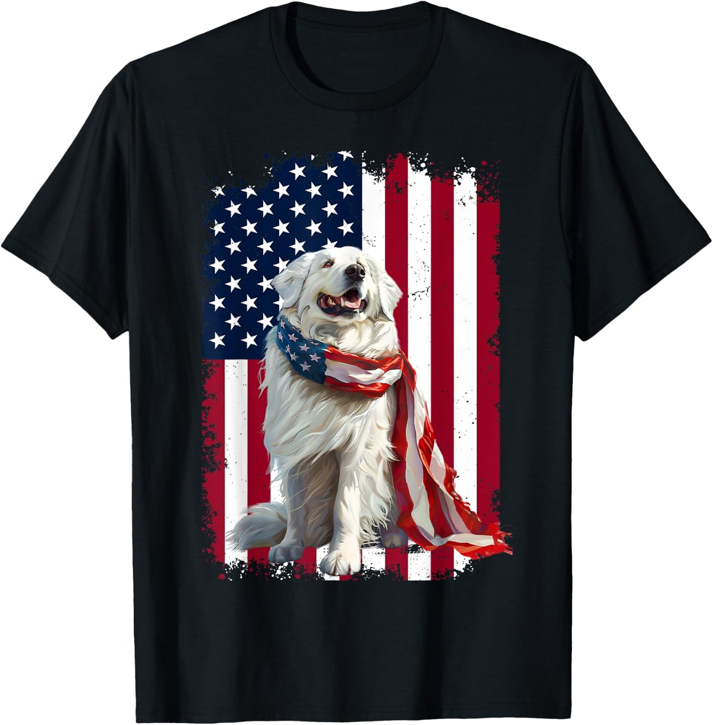 Great Pyrenees American Flag 4th Of July Great Pyrenees T-Shirt - T-Shirt | Black