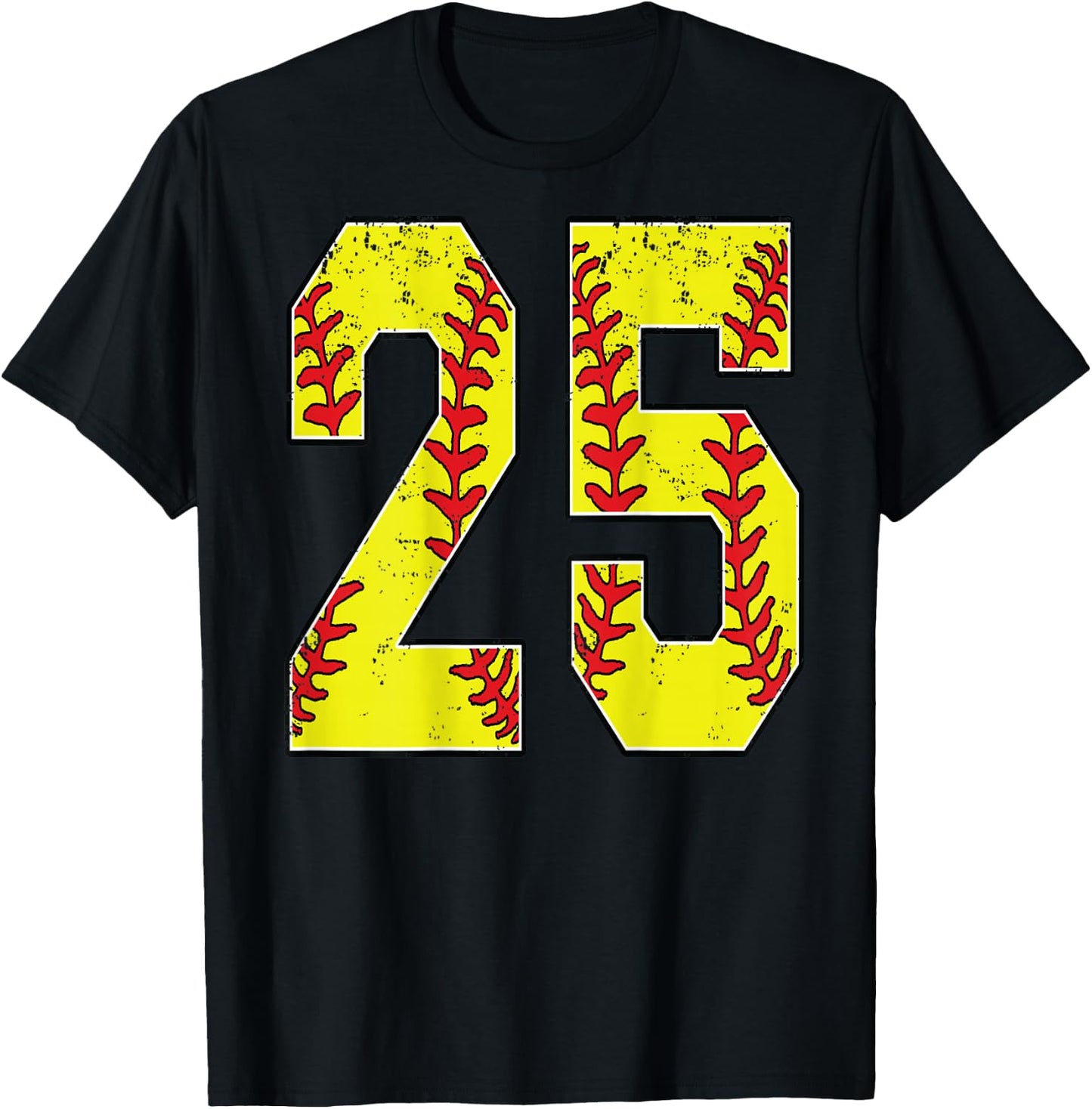 Number #25 Softball Jersey Number 25 Print On Back T-Shirt - T-Shirt | Black