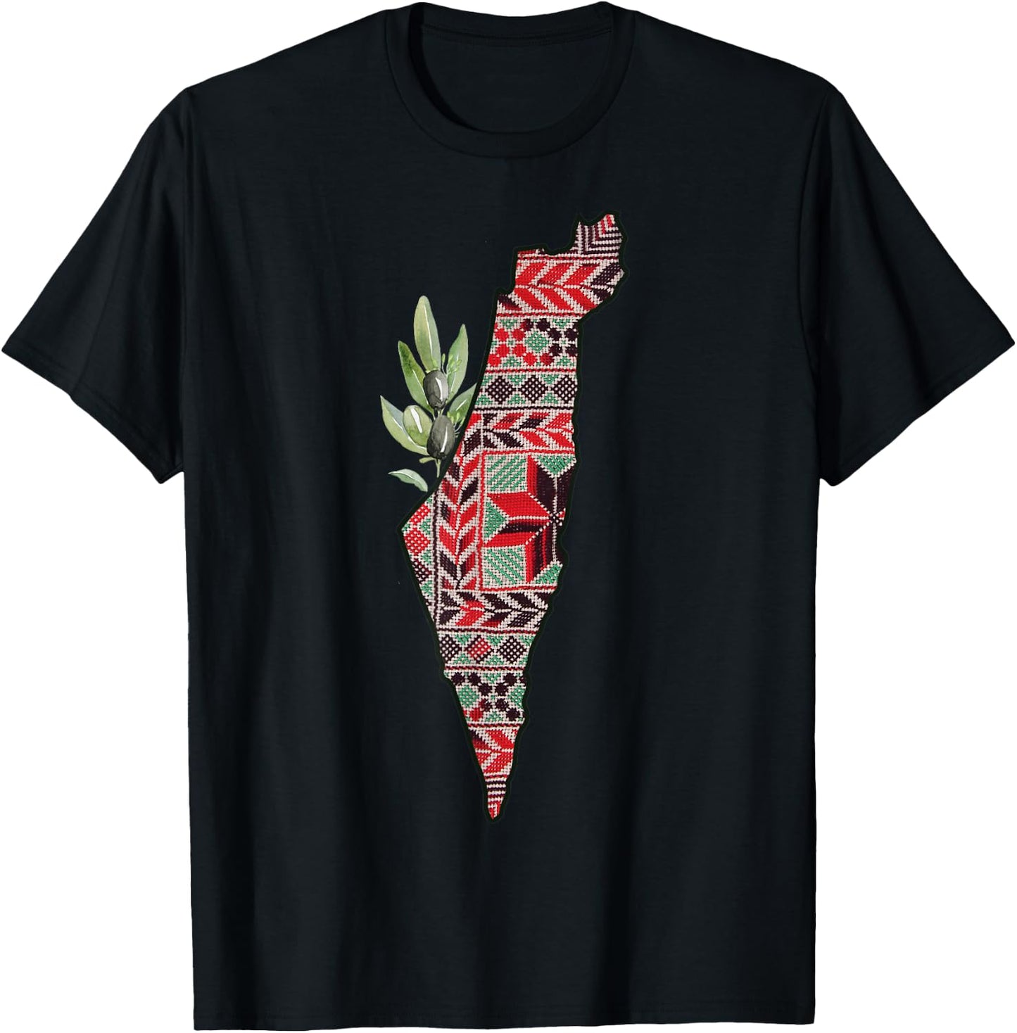 Free Palestine Free Gaza Olives Map Palestinian Pride T-Shirt - T-Shirt | Black