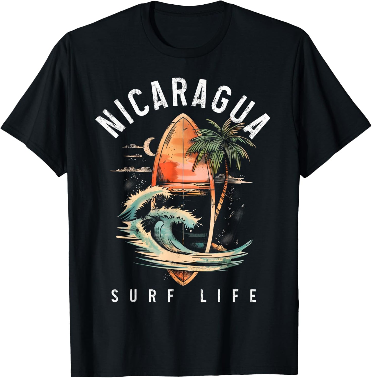 Nicaragua Nica Surf Vintage Surfing Surfer T-Shirt - T-Shirt | Black