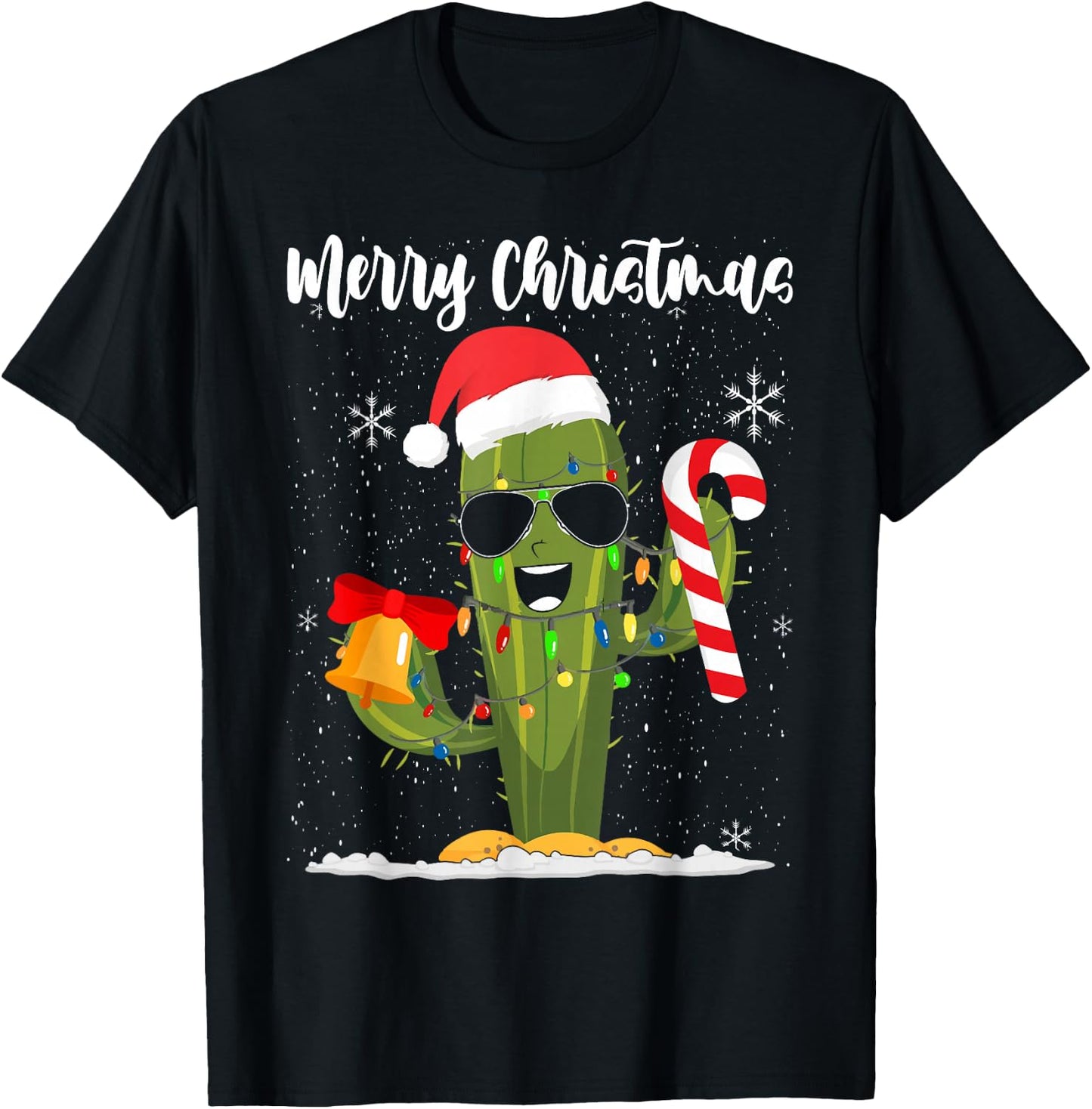 Merry Christmas Santa Cactus Succulent Plant Lover Xmas T-Shirt - T-Shirt | Black