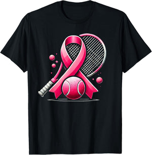 Tennis Breast Cancer Awareness Month Pink Ribbon T-Shirt - T-Shirt | Black