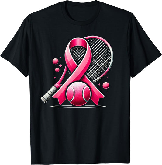Tennis Breast Cancer Awareness Month Pink Ribbon T-Shirt - T-Shirt | Black