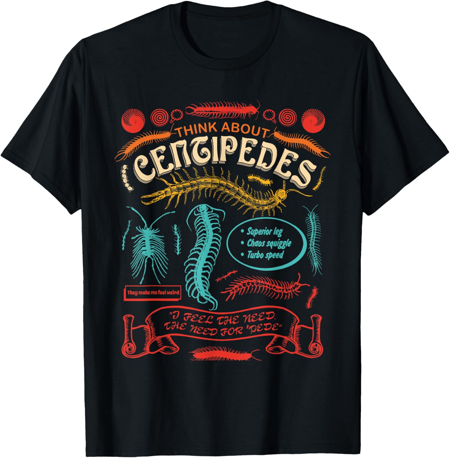 THINK ABOUT CENTIPEDES Superior leg Chaos squiggle Turbo T-Shirt - T-Shirt | Black