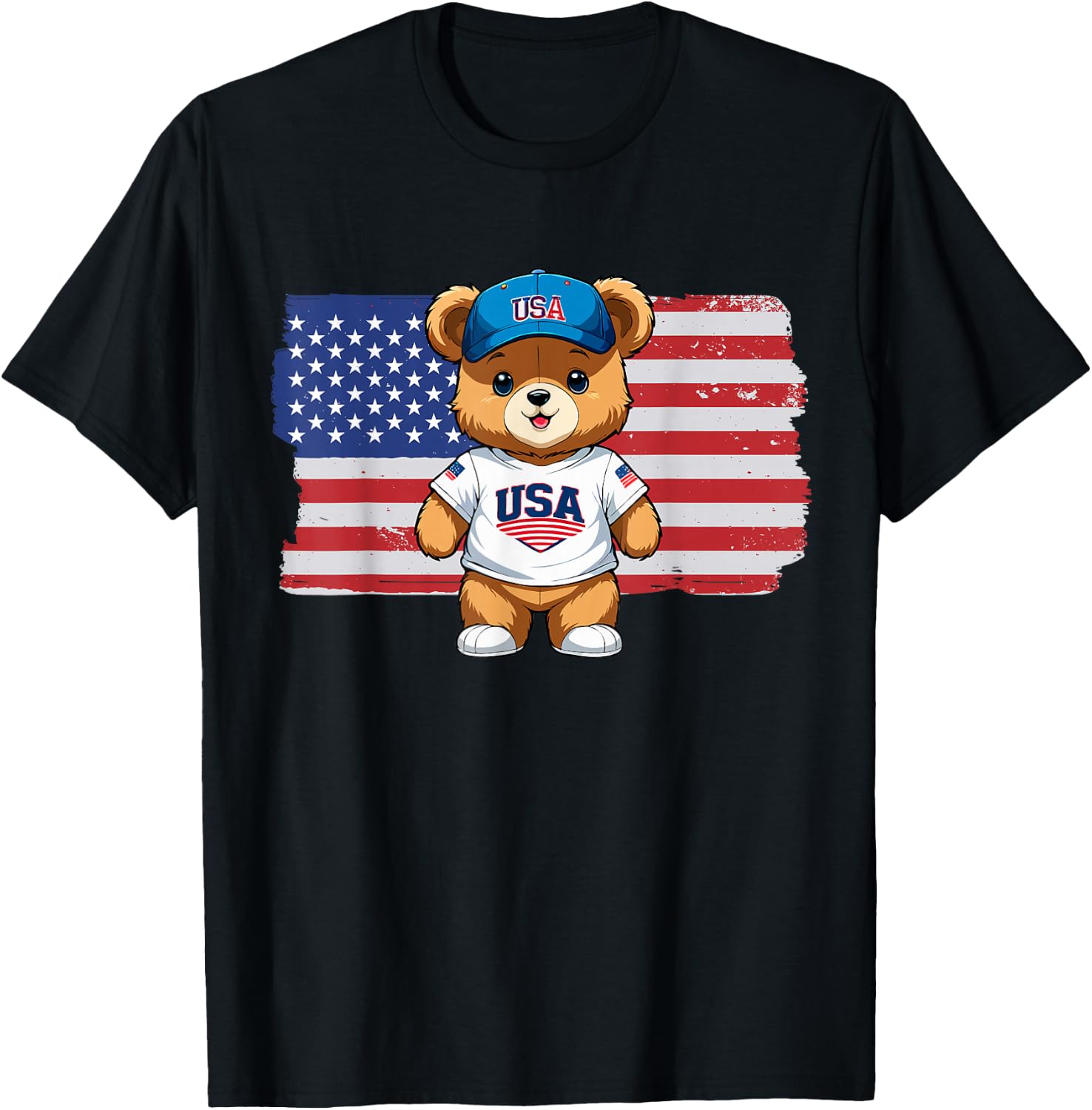 America US Flag Teddy Bear Patriot T-Shirt - T-Shirt | Black