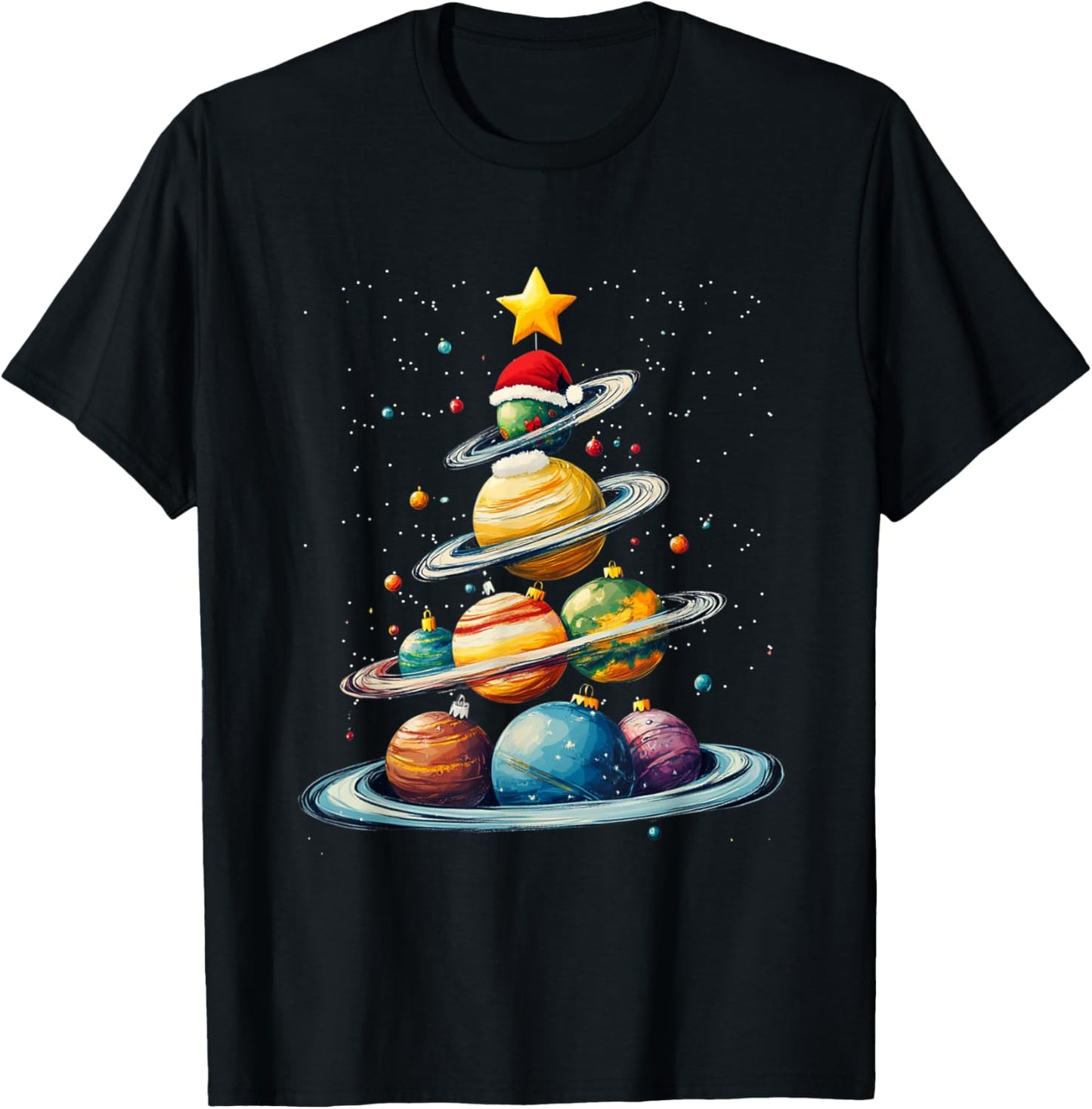 Funny Solar System Planets Christmas Tree Space Pajama Squad T-Shirt - T-Shirt | Black