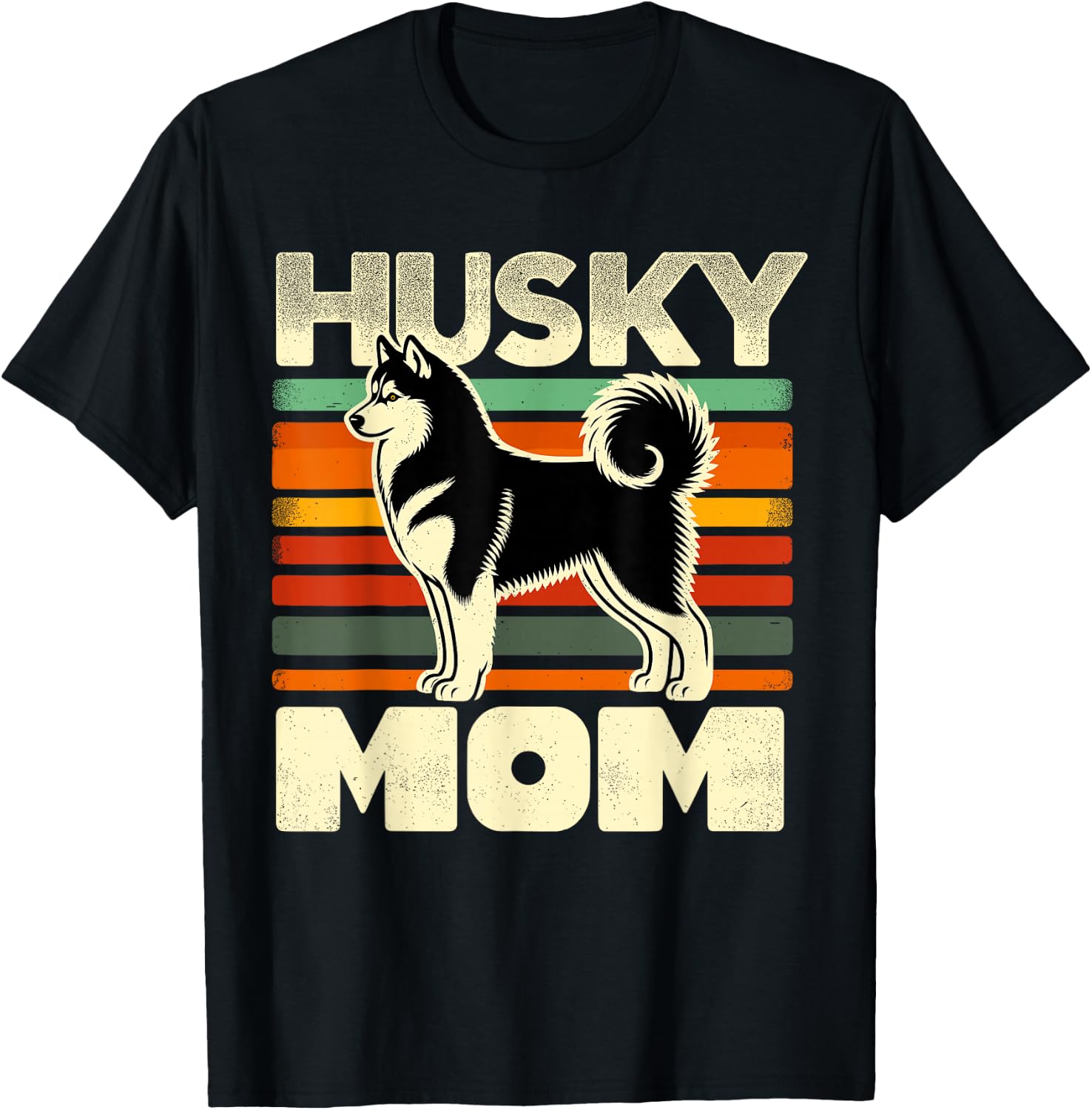 Retro Husky Mom Dog Mother Pet Siberian Huskies Mama T-Shirt - T-Shirt | Black