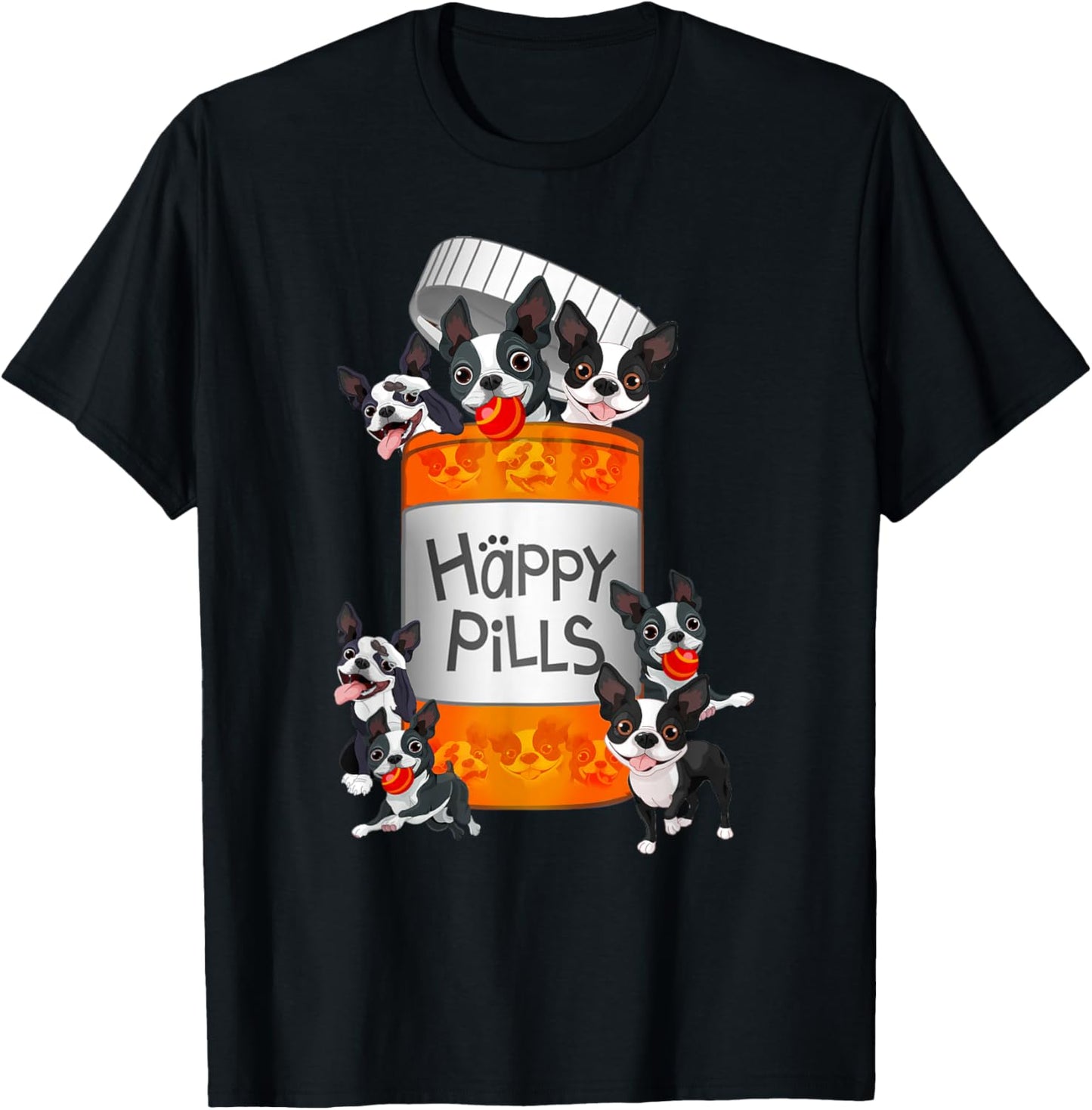 Boston Terrier Happy Pills T-Shirt - T-Shirt | Black