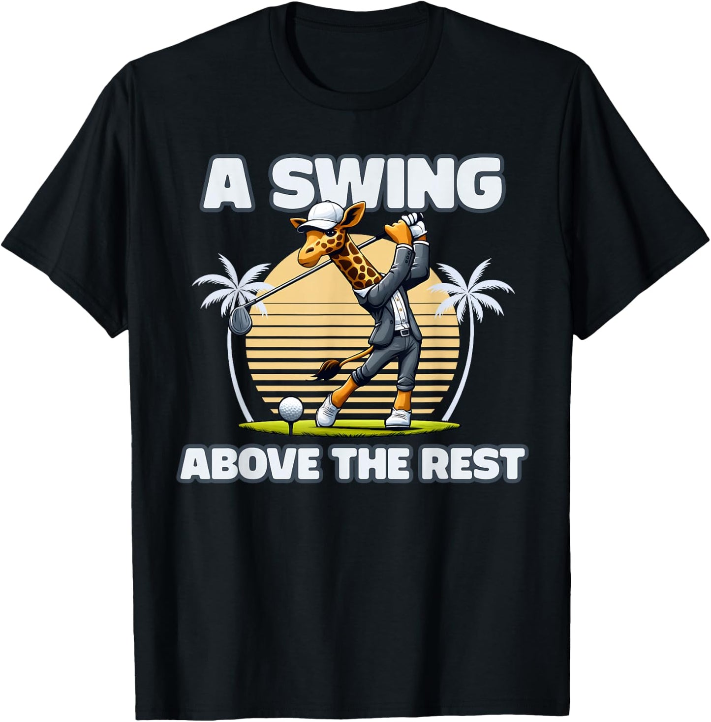 Giraffe Playing Golf Funny Animal Golfer Giraffe Golfing T-Shirt - T-Shirt | Black