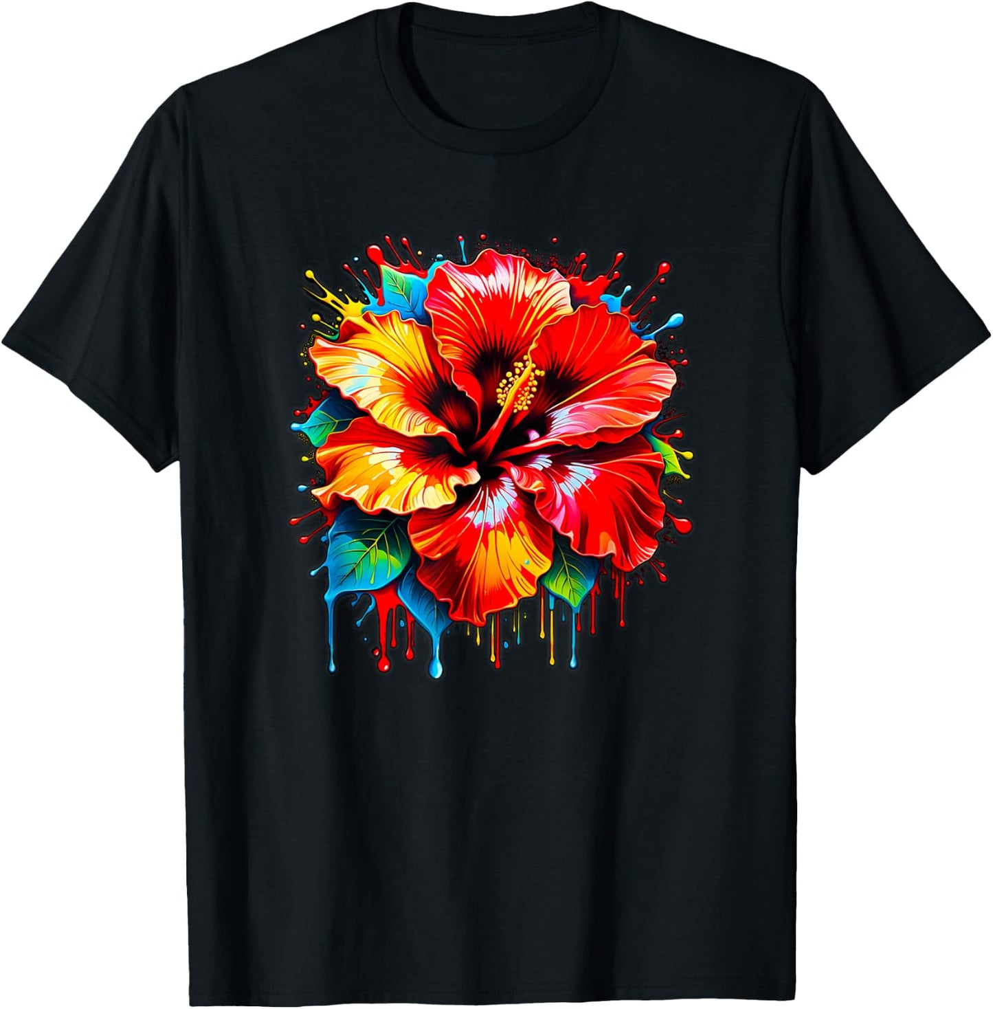 Cute Colorful Maga Hibiscus Flower Graphic Summer Design Women Kids T-Shirt - T-Shirt | Black