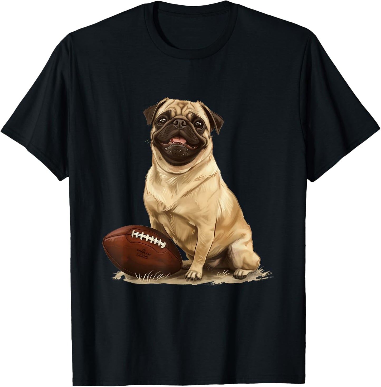 Pug Puppy Dog Football Sports Team Animal T-Shirt - T-Shirt | Black