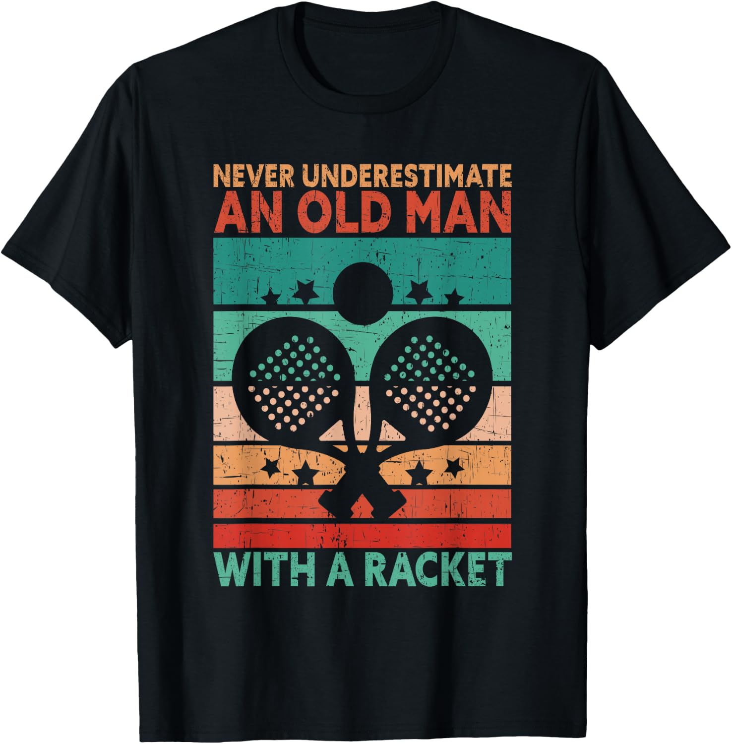 Never Underestimate An Old Man With A Racket Funny Padel T-Shirt - T-Shirt | Black