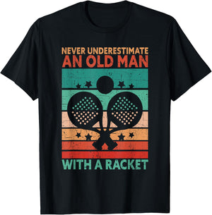 Never Underestimate An Old Man With A Racket Funny Padel T-Shirt - T-Shirt | Black