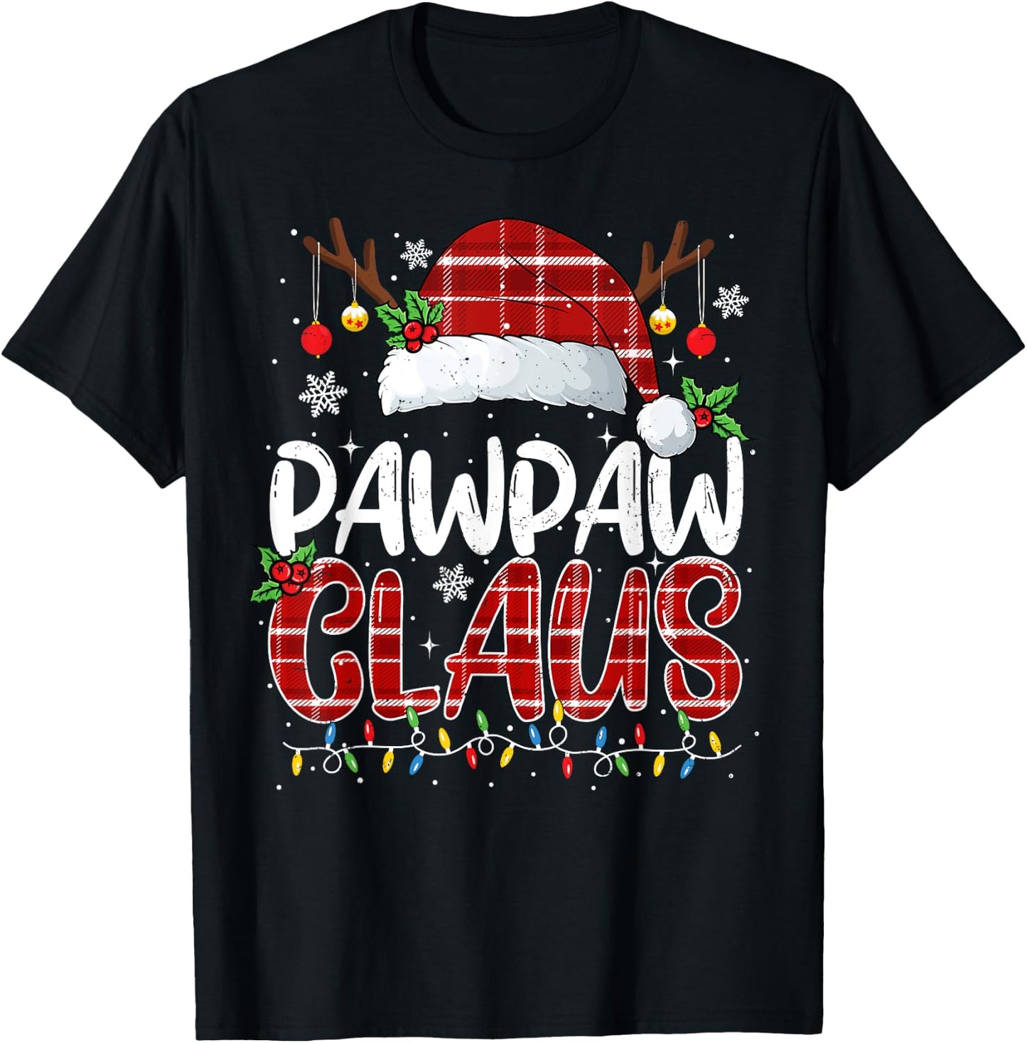 Pawpaw Claus Christmas Lights Pajama Family Matching T-Shirt - T-Shirt | Black