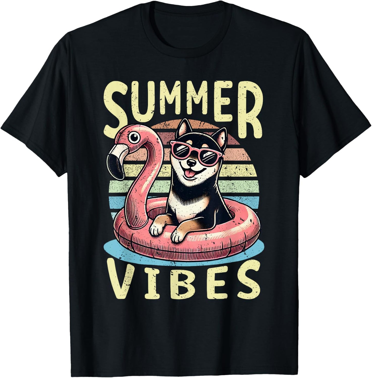 Retro Summer Vibes Black and Tan Shiba Inu Dog Vacation Trip Women Girls Kids T-Shirt - T-Shirt | Black