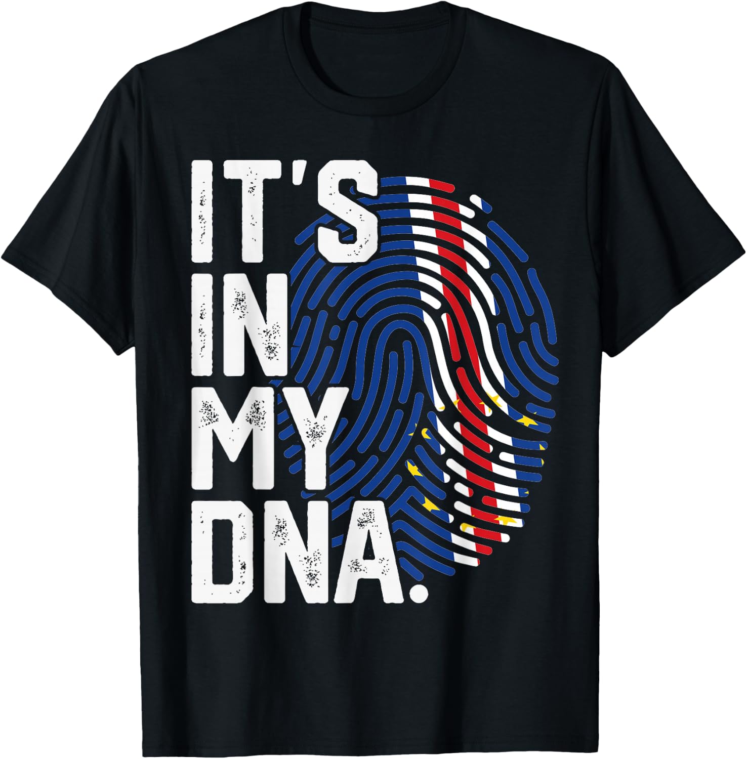 Cape Verde Roots Flag Fingerprint Graphic Patriotic T-Shirt - T-Shirt | Black