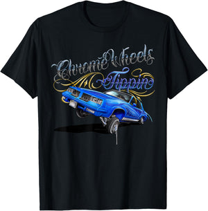 Retro Chrome Wheels Tippin Lowrider chrome wheel T-Shirt - T-Shirt | Black