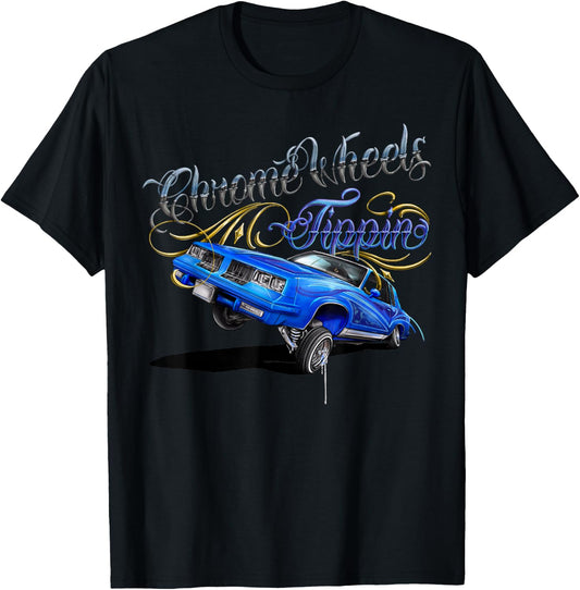 Retro Chrome Wheels Tippin Lowrider chrome wheel T-Shirt - T-Shirt | Black