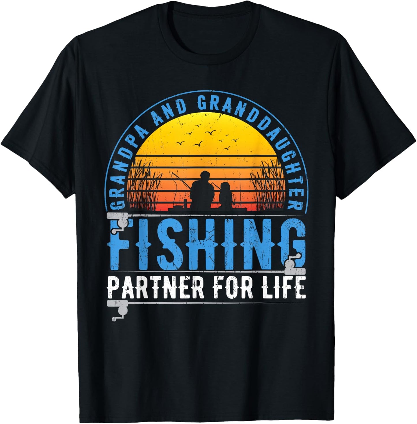 Grandpa And Granddaughter Fishing Buddies For Life Vintage T-Shirt - T-Shirt | Black
