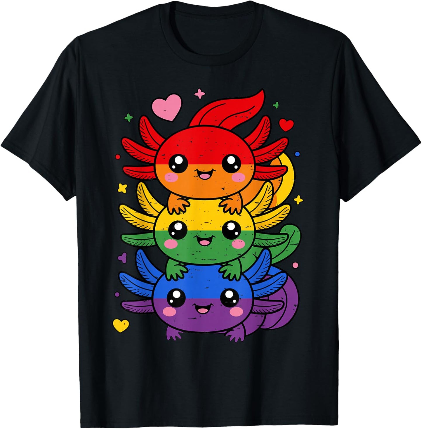 LGBT Axolotl Pile Rainbow Flag LGBTQ Gay Pride Month T-Shirt - T-Shirt | Black
